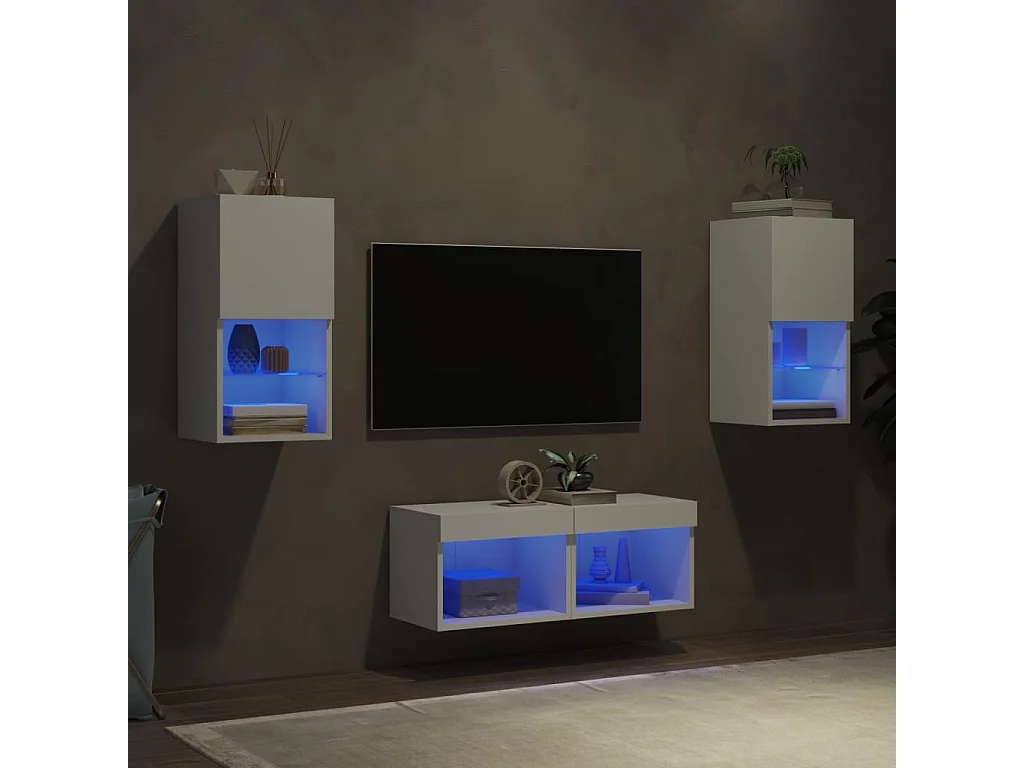 Cecilia Fernanda  Meuble TV muraux 4 pcs avec lumières LED blanc