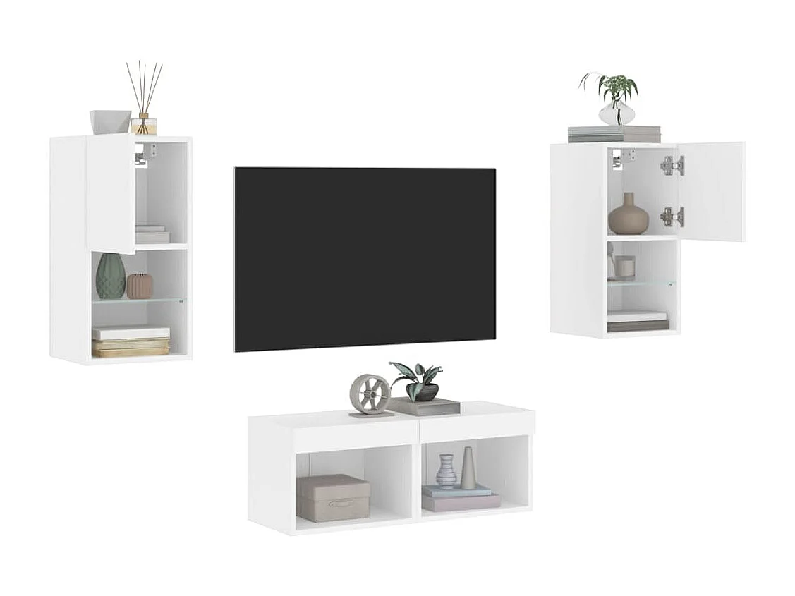 Cecilia Fernanda  Meuble TV muraux 4 pcs avec lumières LED blanc