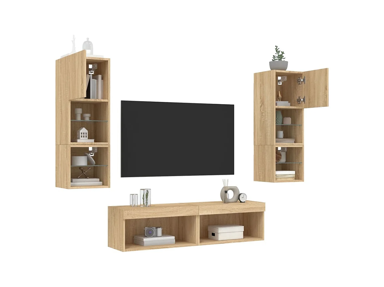 Volar  Unités murales TV avec LED 6 pcs chêne sonoma bois d'ingénierie