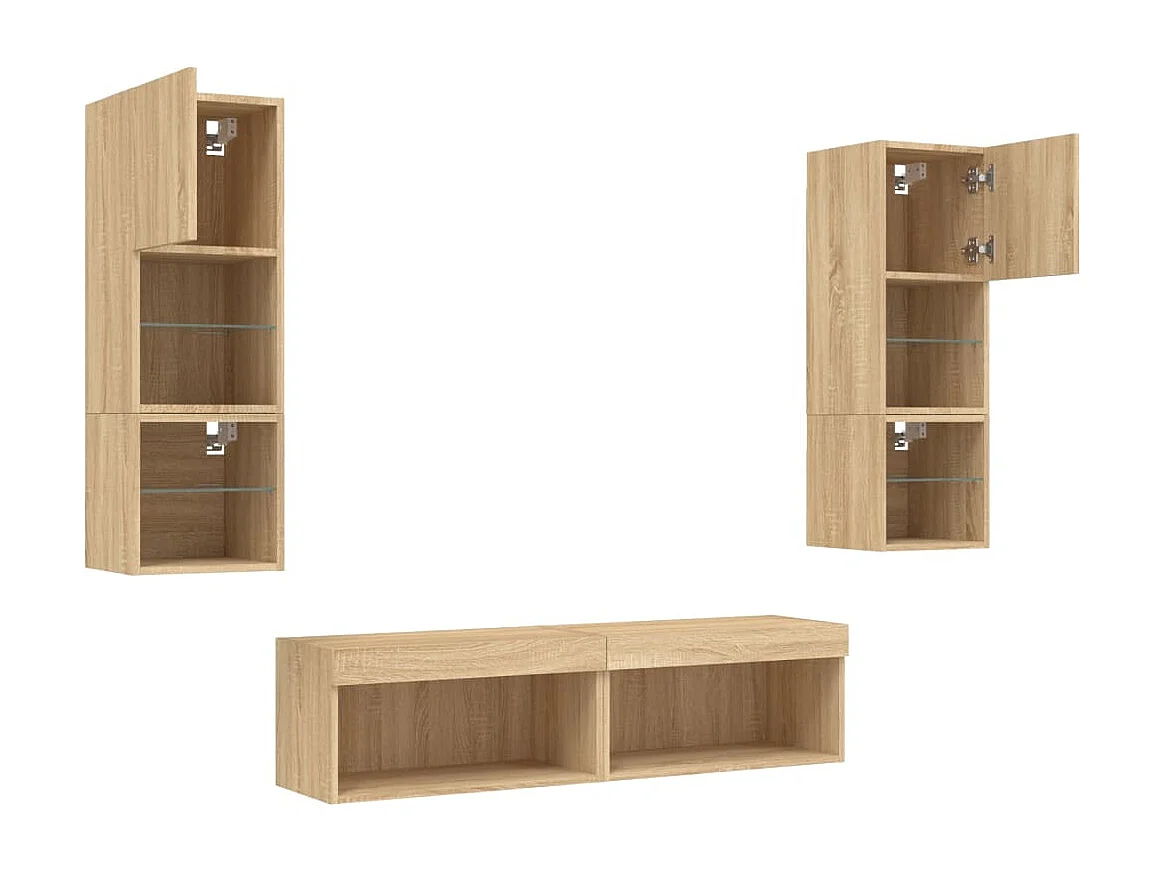 Volar  6-delige Tv-wandmeubelset met LED bewerkt hout sonoma eiken