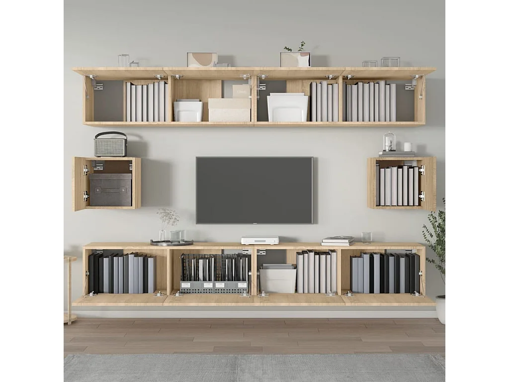 Hollola  6-delige Tv-meubelset bewerkt hout sonoma eikenkleurig