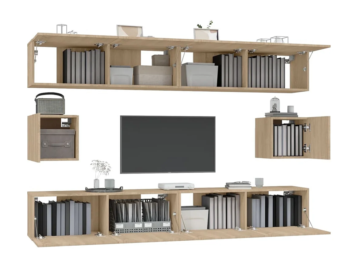 Hollola  6-delige Tv-meubelset bewerkt hout sonoma eikenkleurig