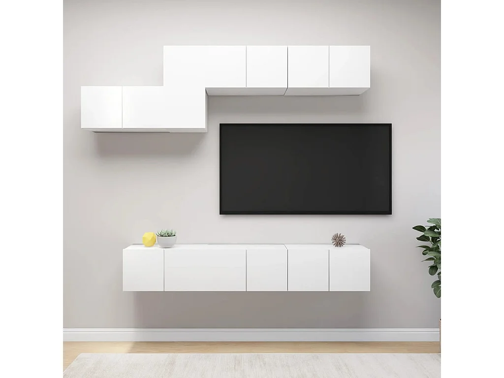 Claudia Isabel  Ensemble de meubles TV 7 pcs Blanc Bois d'ingénierie