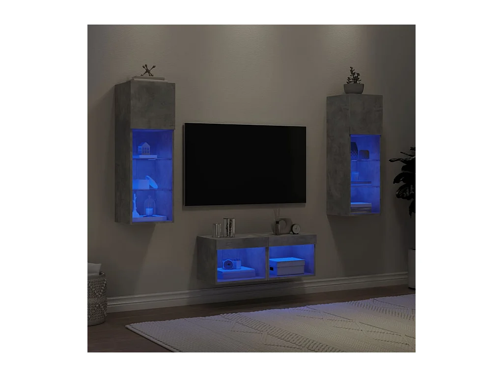 Brisora  Meuble TV muraux 4 pcs avec lumières LED gris béton