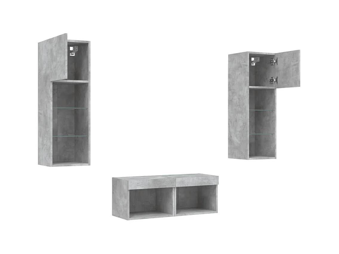 Brisora  Meuble TV muraux 4 pcs avec lumières LED gris béton