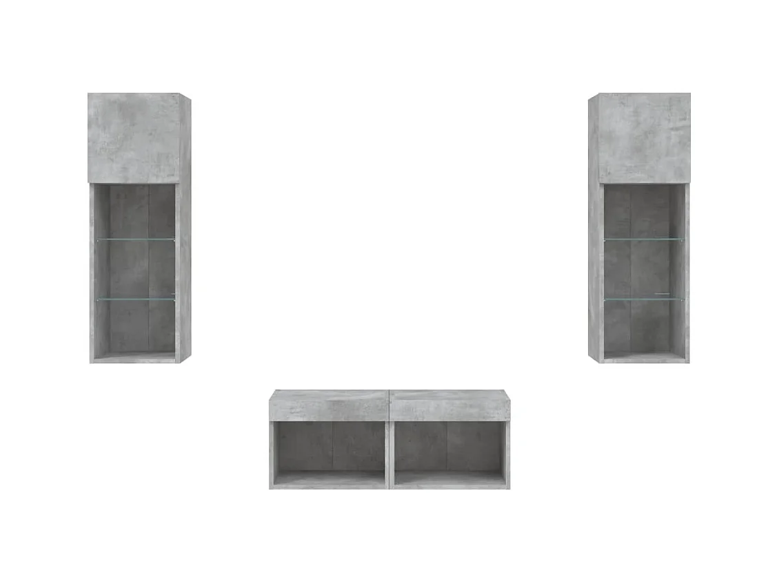 Brisora  Meuble TV muraux 4 pcs avec lumières LED gris béton