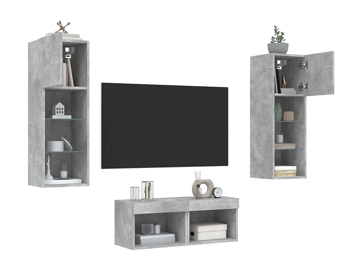 Brisora  Meuble TV muraux 4 pcs avec lumières LED gris béton