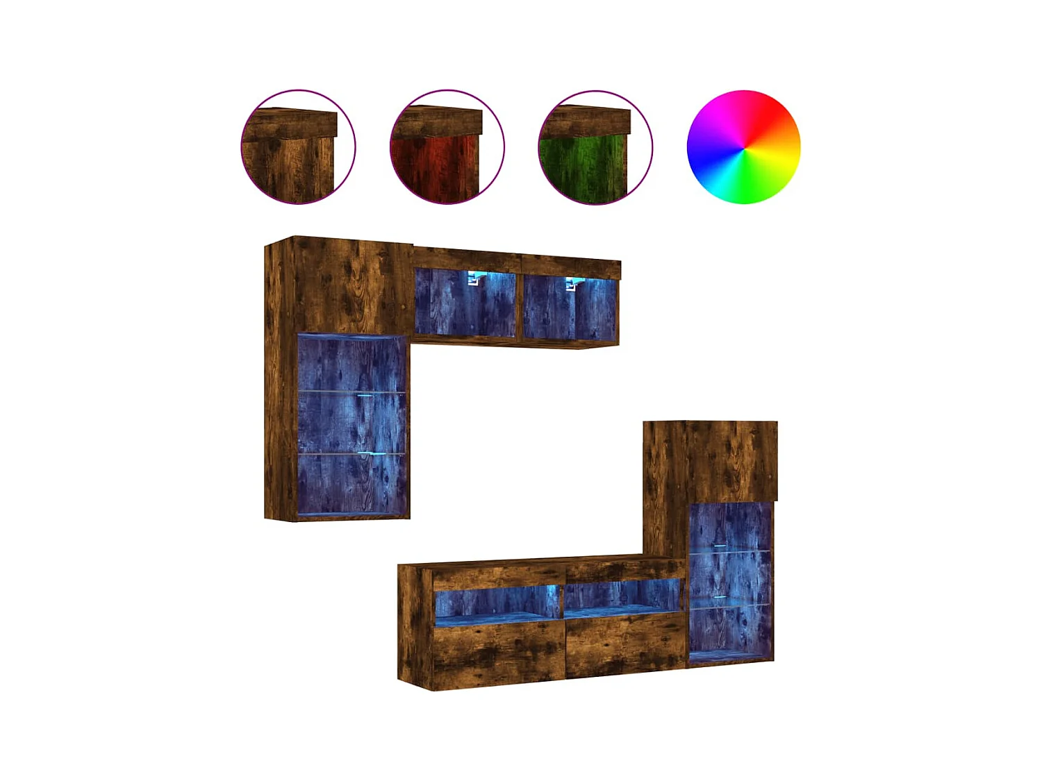 Grynti  Unités murales TV avec LED 5 pcs chêne fumé bois d'ingénierie