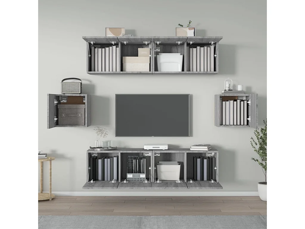 Hollola  Set de muebles para TV 6 pzas madera contrachapada gris Sonoma