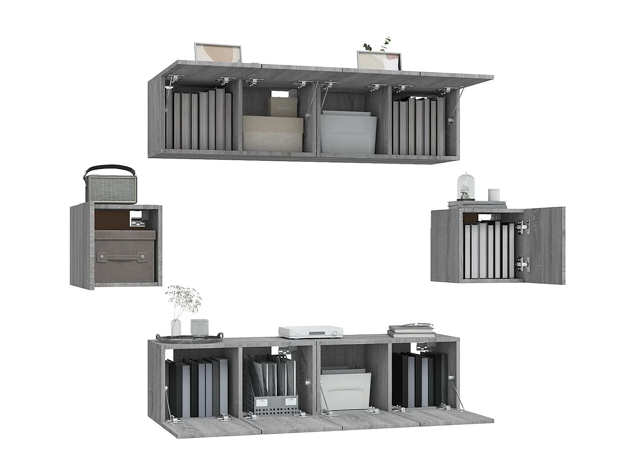 Hollola  Set de muebles para TV 6 pzas madera contrachapada gris Sonoma