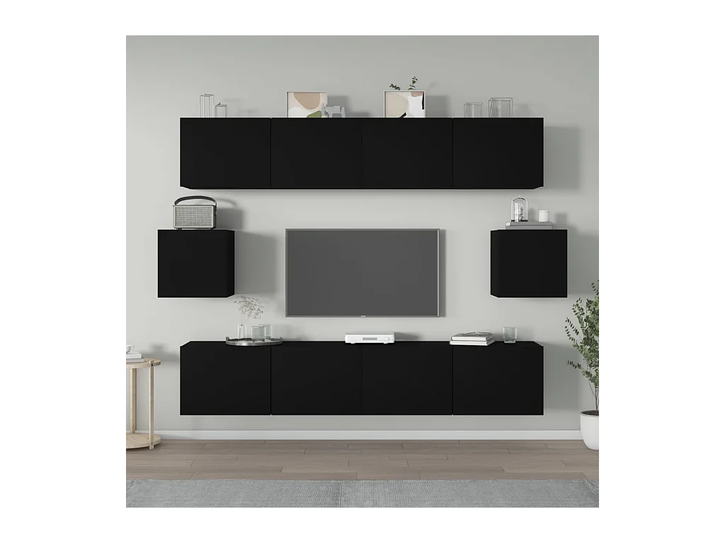 Hollola  Ensemble de meubles TV 6 pcs Noir Bois d'ingénierie