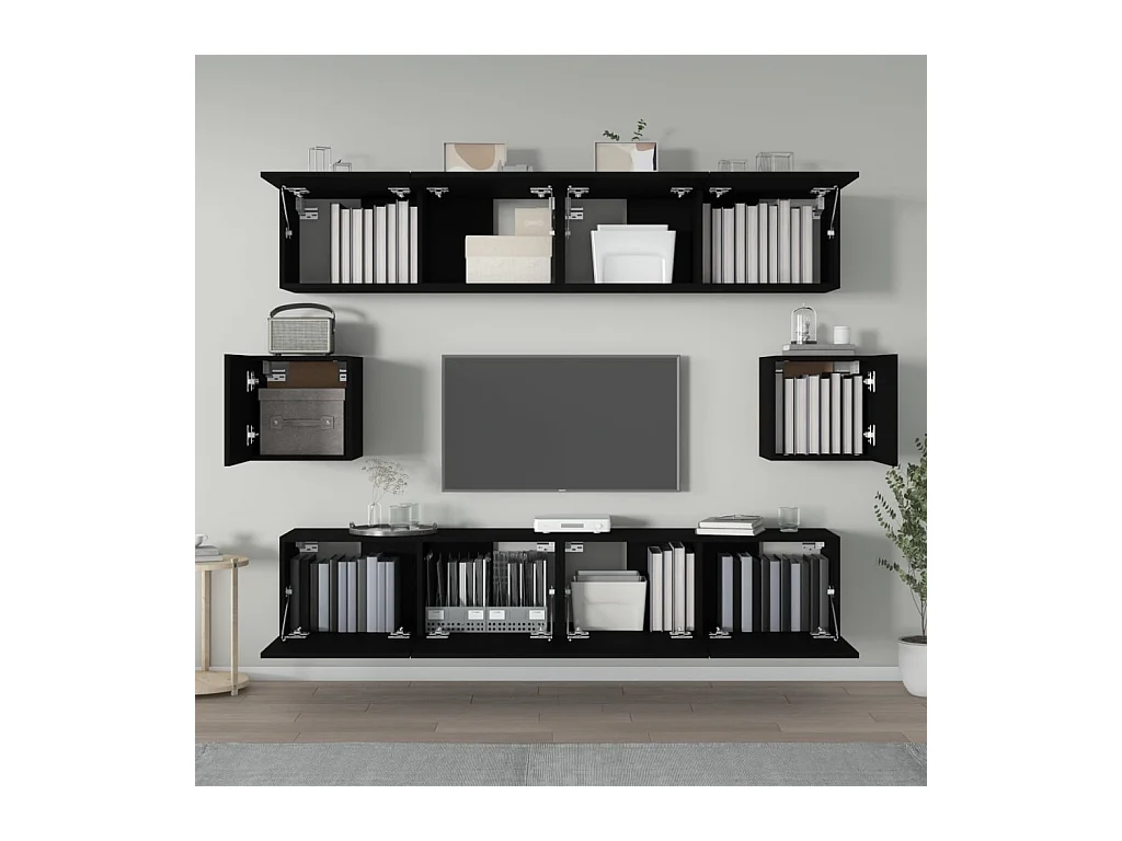Hollola  Ensemble de meubles TV 6 pcs Noir Bois d'ingénierie