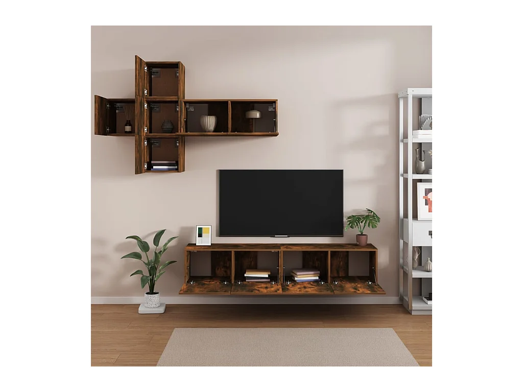 Evangelina  Ensemble de meubles TV 7 pcs Chêne fumé Bois d'ingénierie