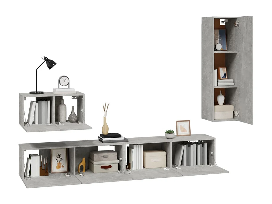 Elwin  Set de muebles de TV 4 pzas madera contrachapada gris hormigón