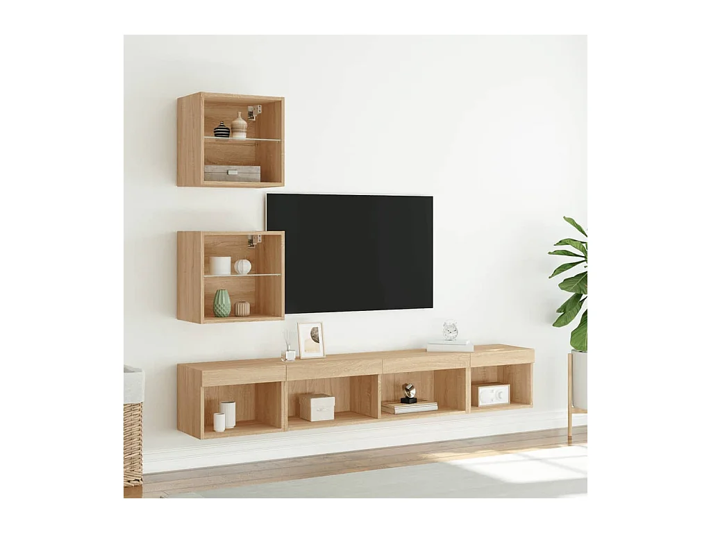 Anthea  Unités murales TV avec LED 5 pcs chêne sonoma bois d'ingénierie