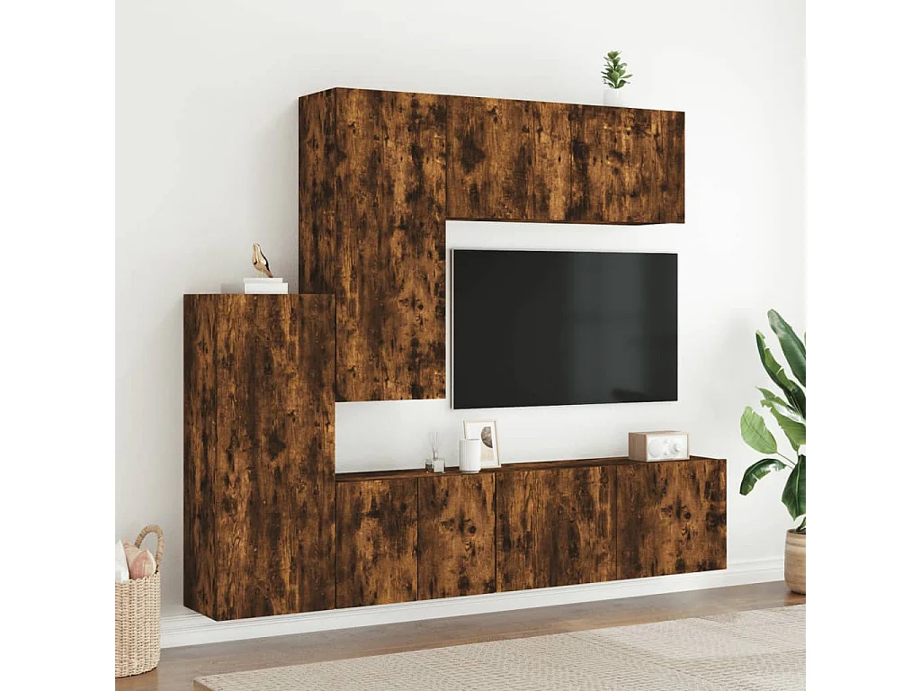 Tjalva  Unités murales TV 5 pcs chêne fumé bois d'ingénierie