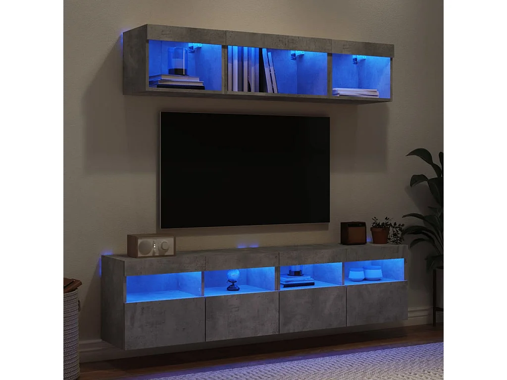 Nourdin  5-delige Tv-wandmeubelset met LED bewerkt hout betongrijs