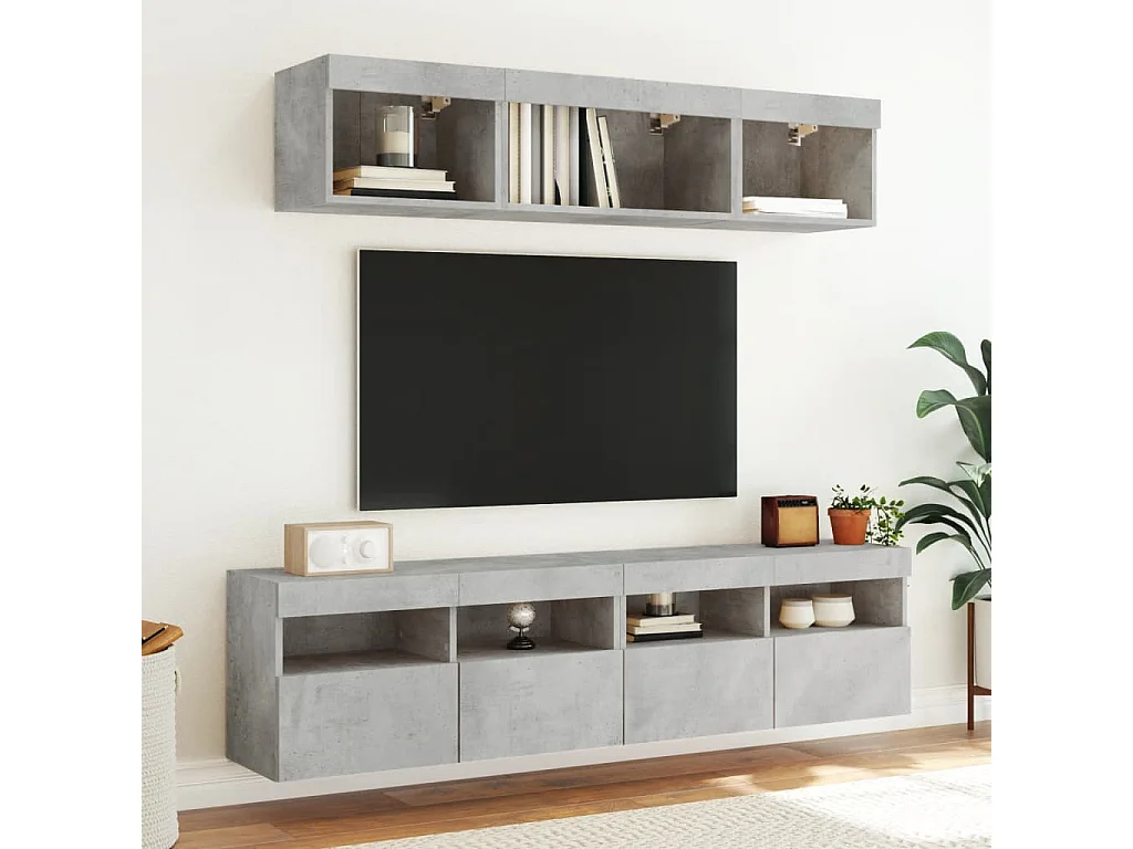 Nourdin  5-delige Tv-wandmeubelset met LED bewerkt hout betongrijs