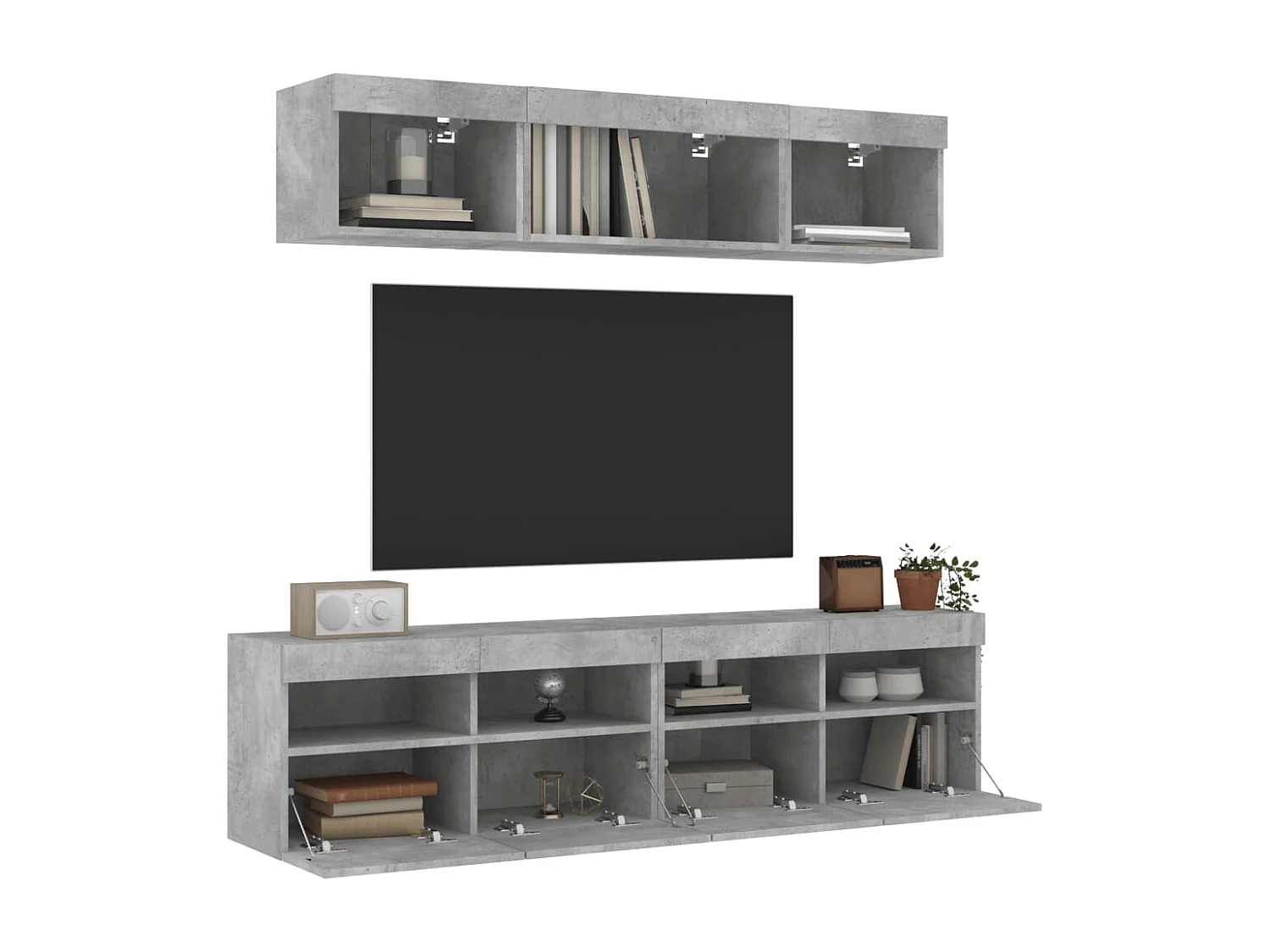 Nourdin  5-delige Tv-wandmeubelset met LED bewerkt hout betongrijs