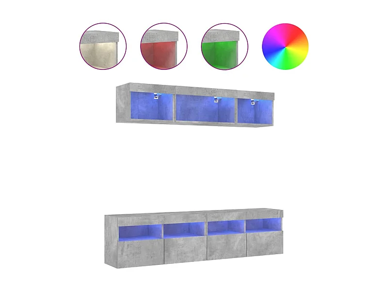 Nourdin  5-delige Tv-wandmeubelset met LED bewerkt hout betongrijs