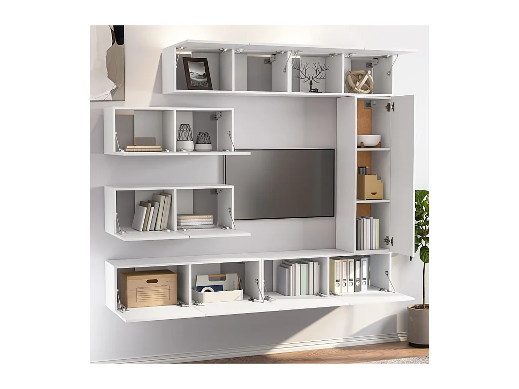 Garden Furniture -  Ensemble de meubles TV 7 pcs Blanc Bois d'ingénierie