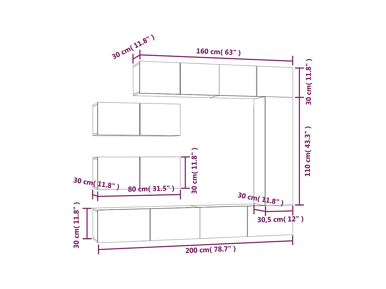 Garden Furniture -  7-delige Tv-meubelset bewerkt hout wit