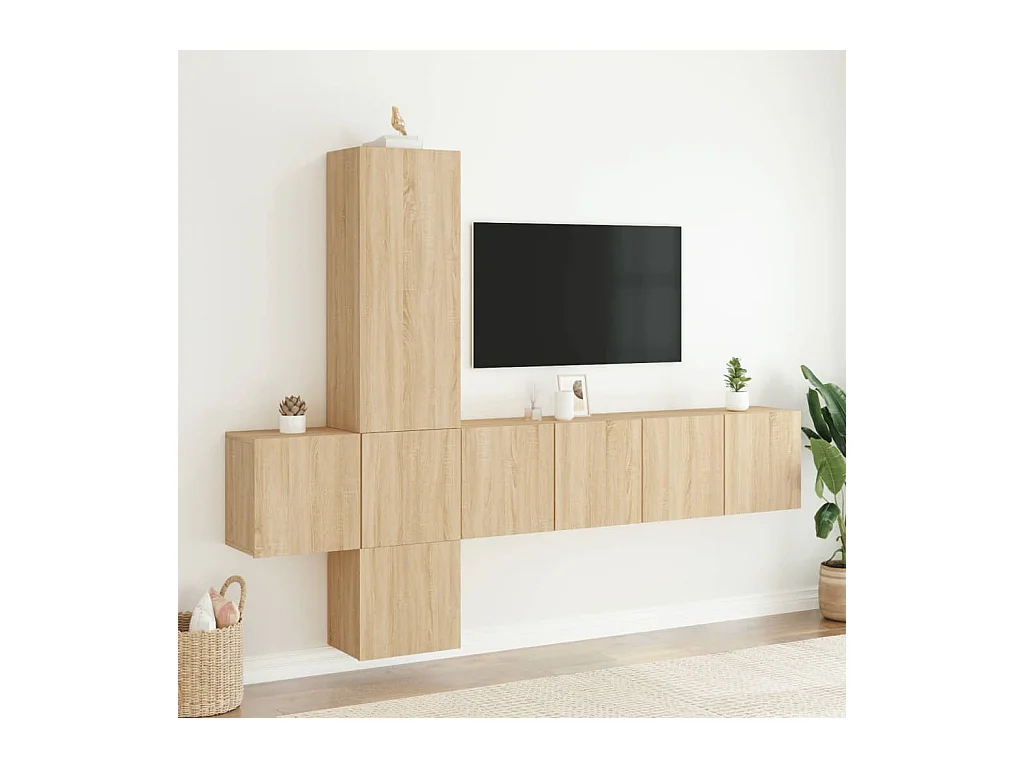 Burr Ridge  Unités murales TV 5 pcs chêne sonoma bois d'ingénierie
