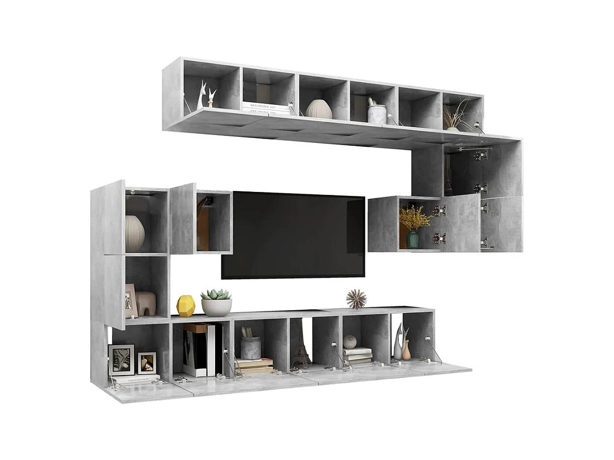 Hector  Ensemble de meubles TV 10 pcs Gris béton Bois d'ingénierie