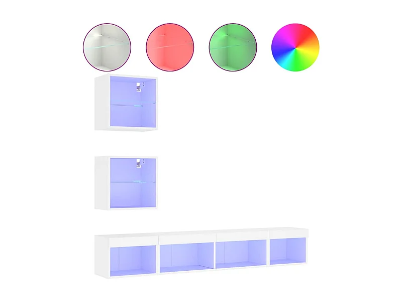 Anthea  5-delige Tv-wandmeubelset met LED-verlichting bewerkt hout wit