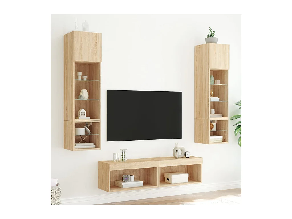 Ozelira  Unités murales TV avec LED 6 pcs chêne sonoma bois d'ingénierie