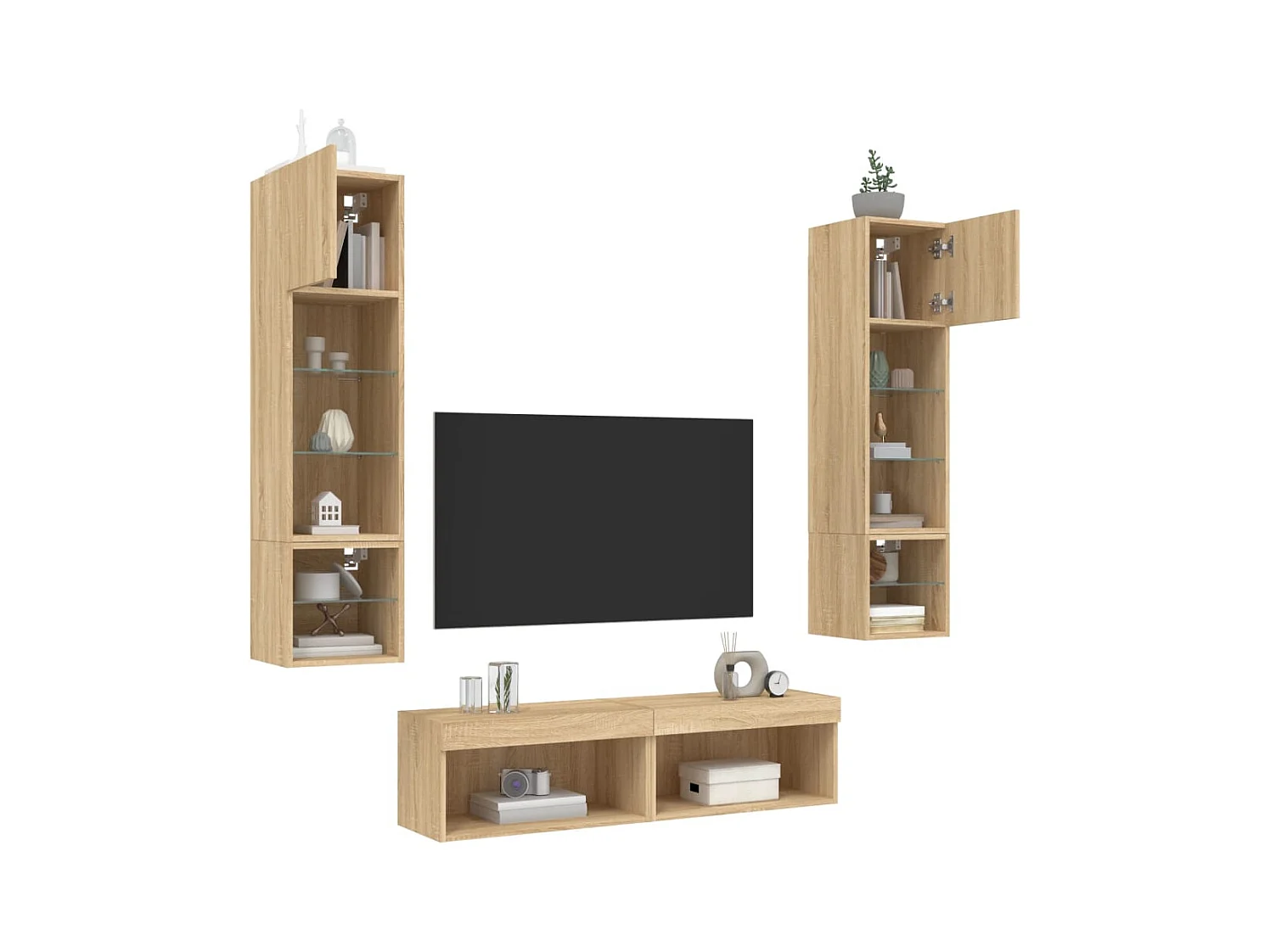 Ozelira  Unités murales TV avec LED 6 pcs chêne sonoma bois d'ingénierie