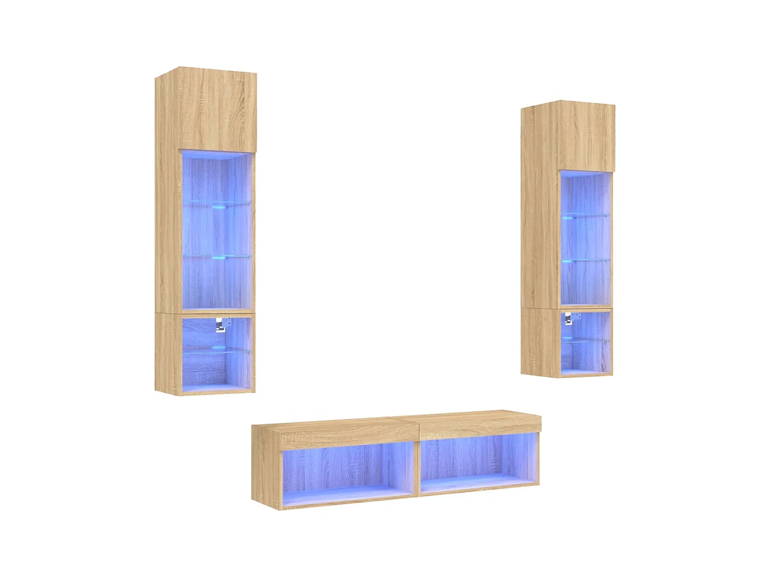 Ozelira  6-delige Tv-wandmeubelset met LED bewerkt hout sonoma eiken