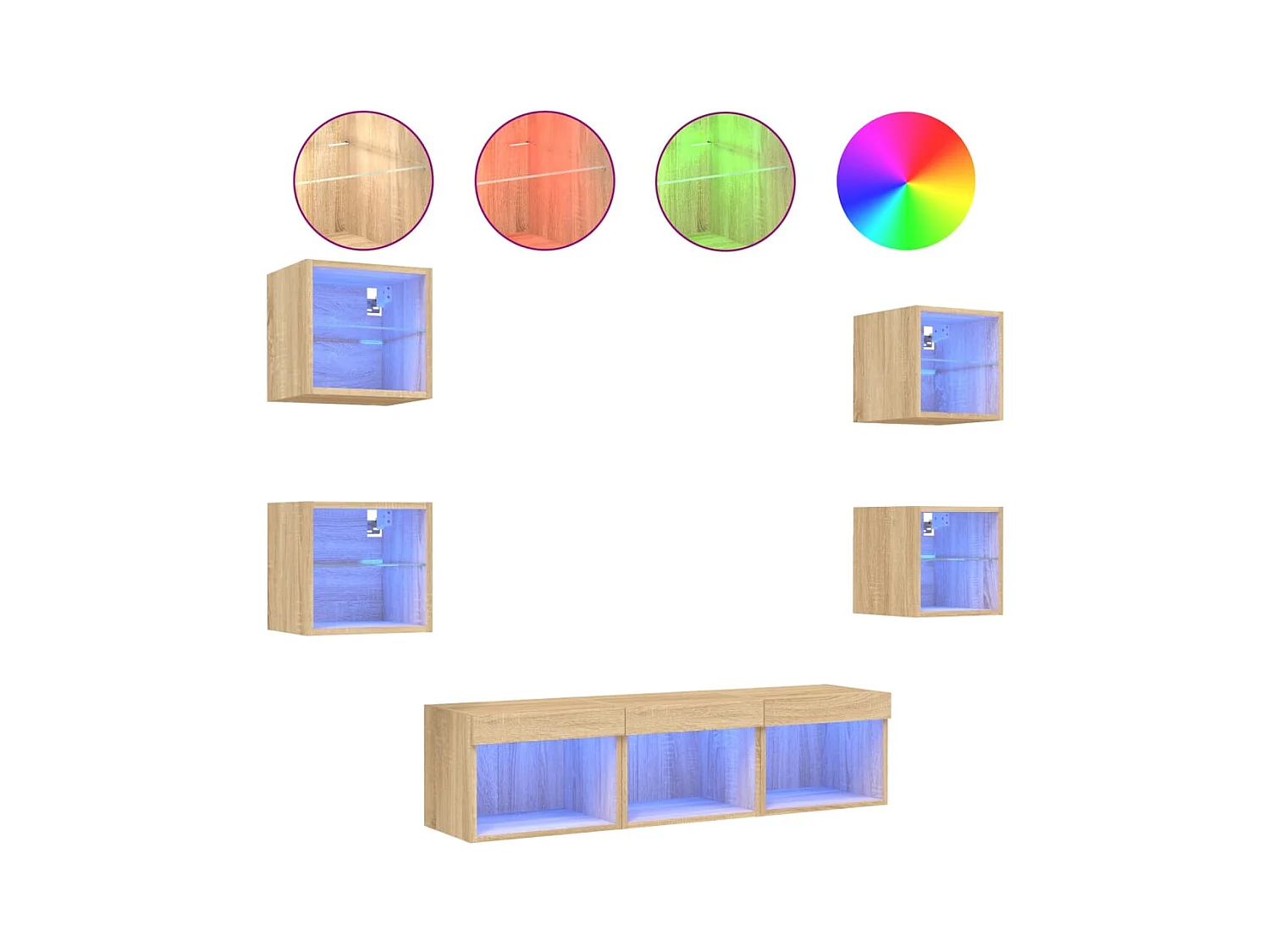 Coolgreany  Unités murales TV avec LED 7 pcs chêne sonoma bois d'ingénierie