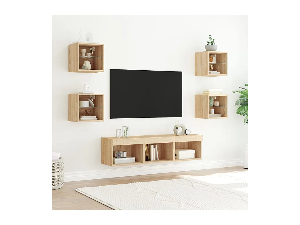 Coolgreany  Unités murales TV avec LED 7 pcs chêne sonoma bois d'ingénierie