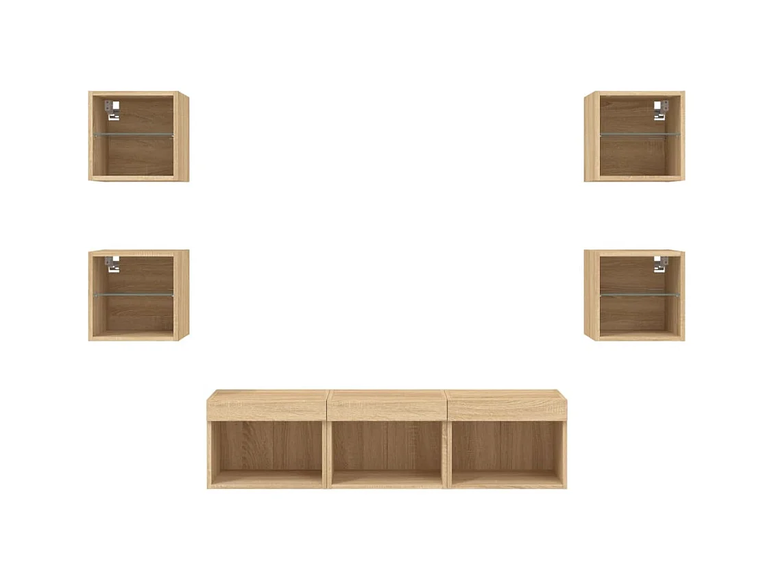 Coolgreany  Unités murales TV avec LED 7 pcs chêne sonoma bois d'ingénierie