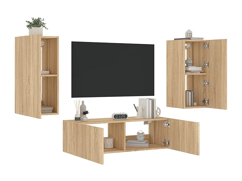 Ugo Gianluca  Meuble TV muraux 3 pcs avec lumières LED chêne sonoma