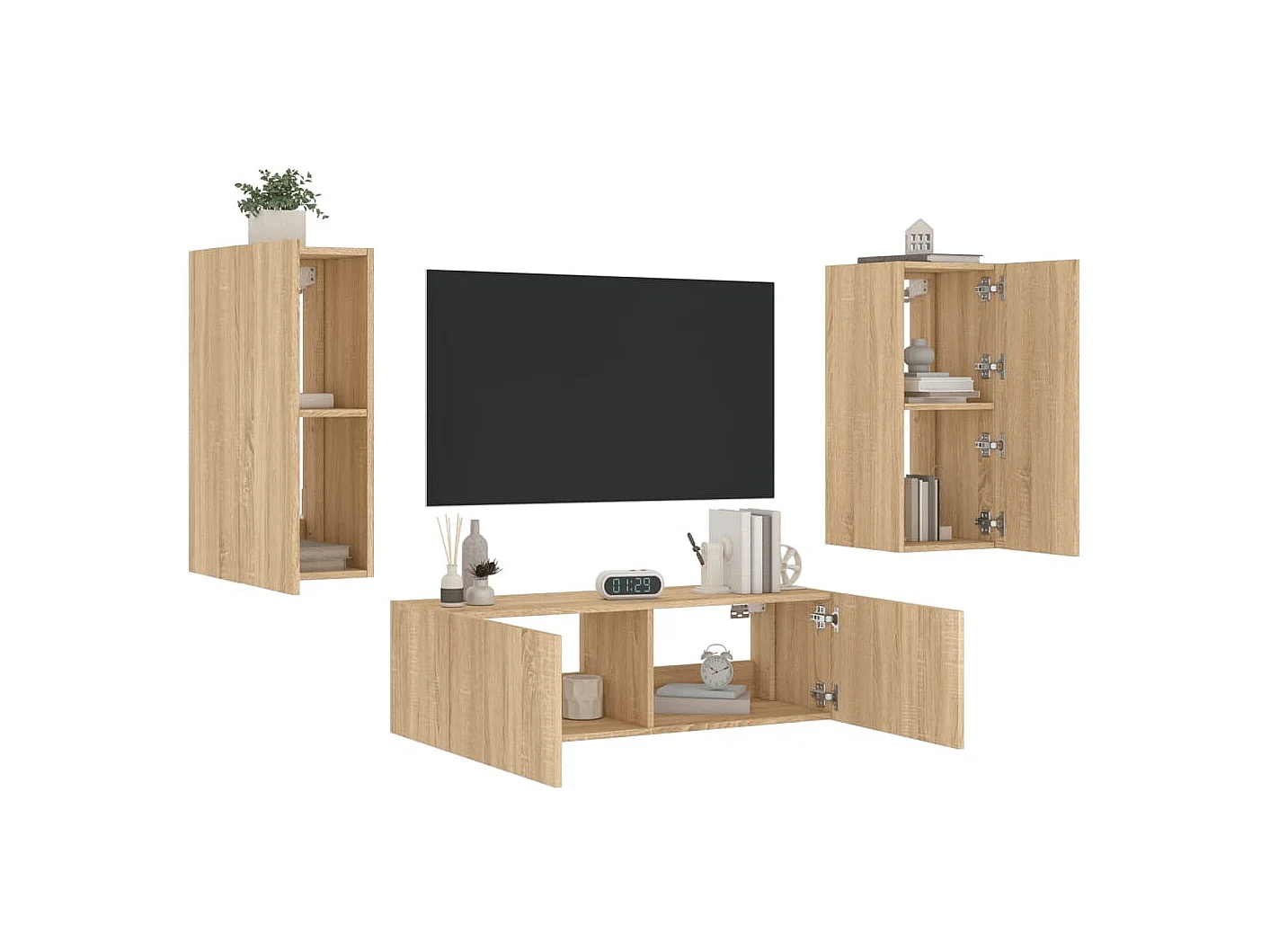 Ugo Gianluca  Meuble TV muraux 3 pcs avec lumières LED chêne sonoma