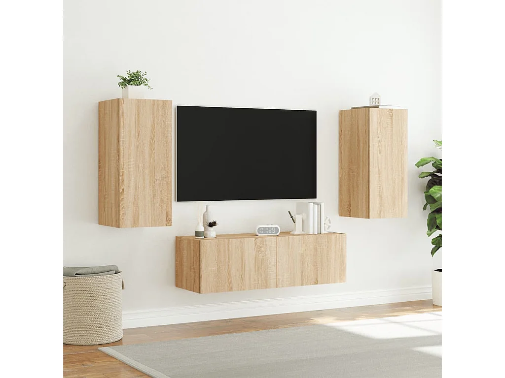 Ugo Gianluca  Meuble TV muraux 3 pcs avec lumières LED chêne sonoma