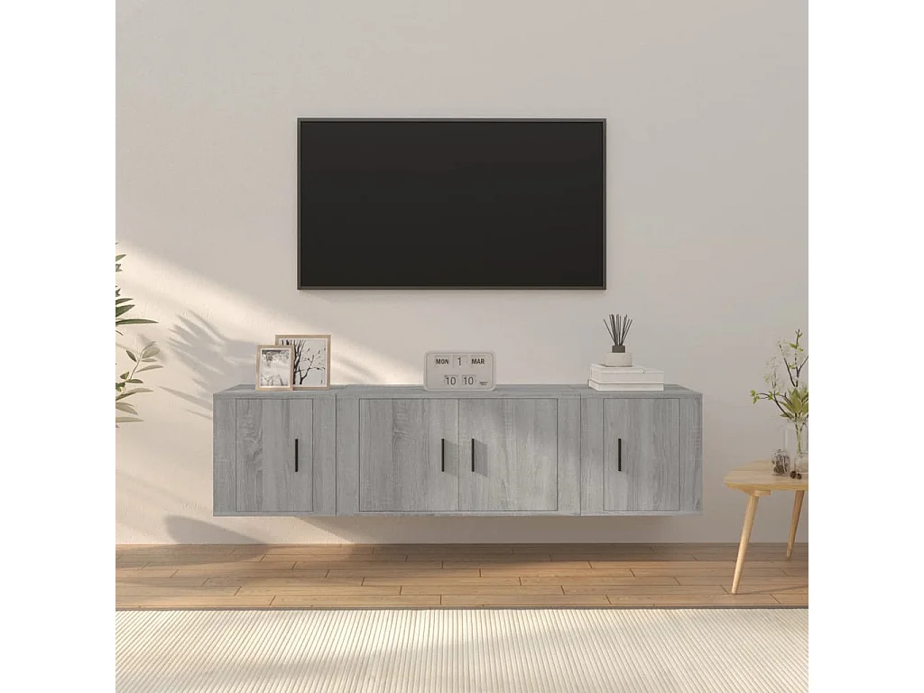 Cevriye  3-delige Tv-meubelset bewerkt hout grijs sonoma eikenkleurig