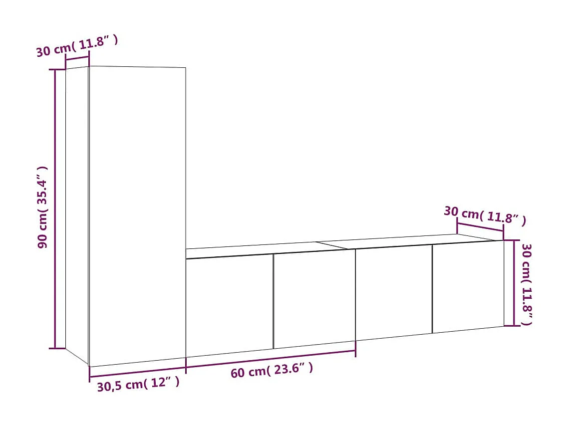 Zyanio  3-delige Tv-meubelset bewerkt hout grijs sonoma eikenkleurig
