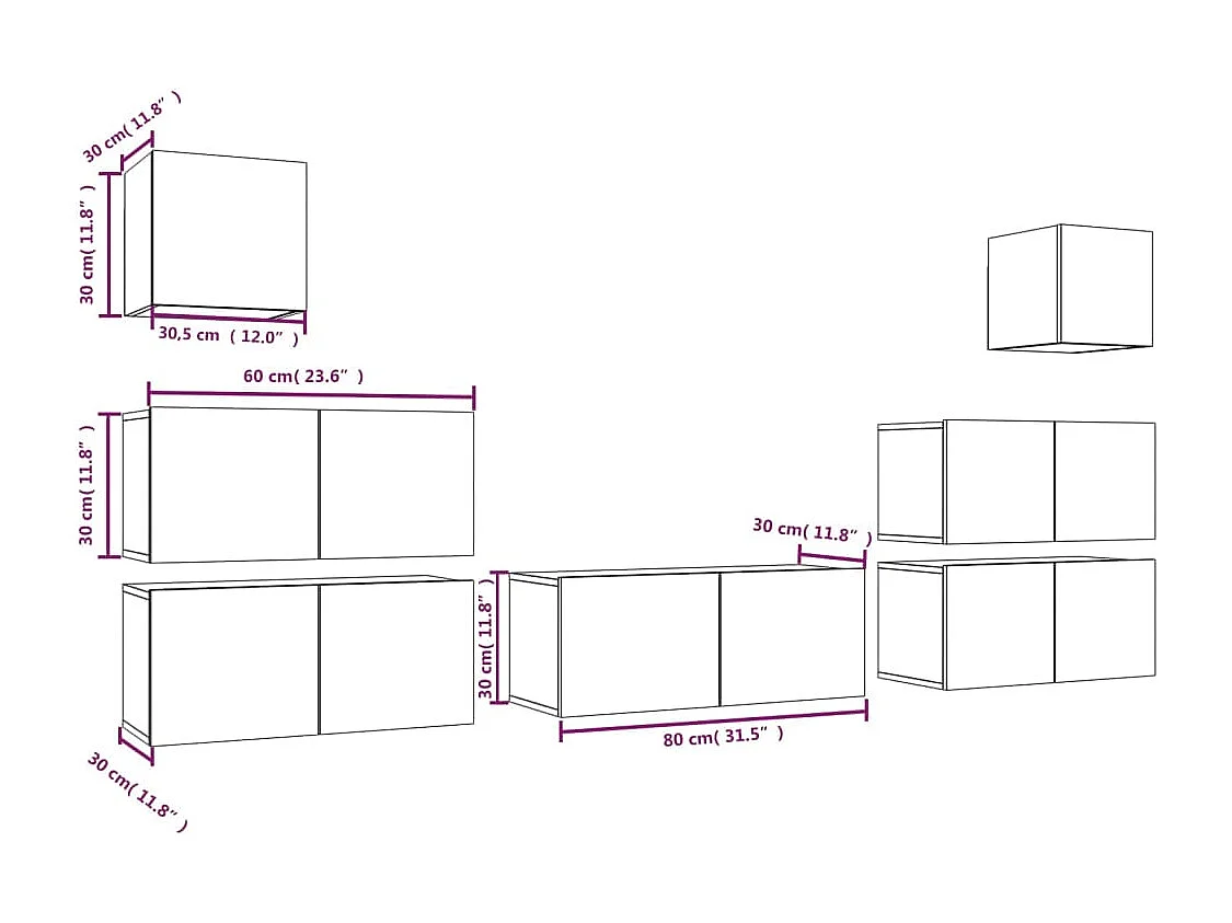 Vinton  Ensemble de meubles TV 7 pcs Sonoma gris Bois d'ingénierie