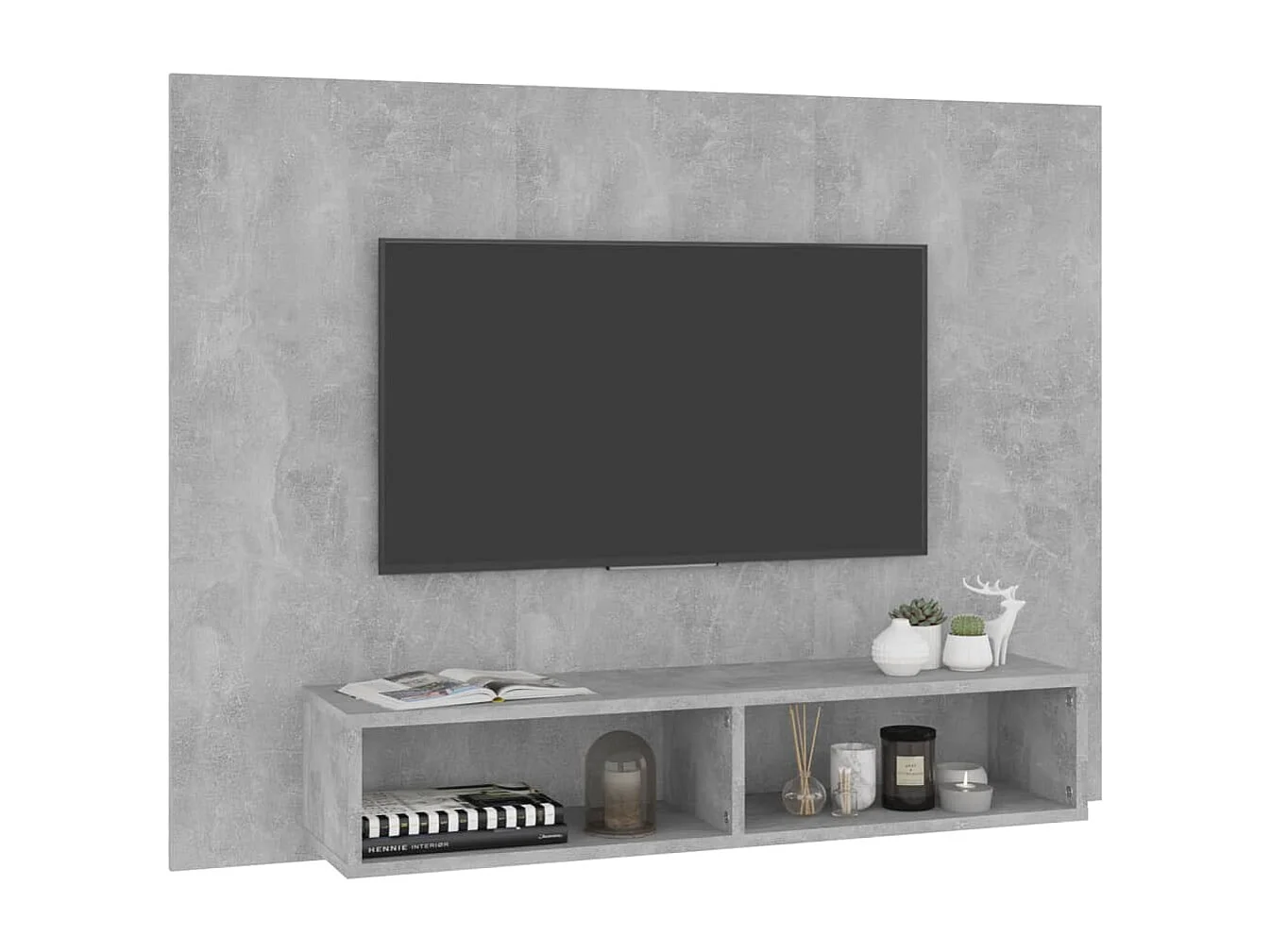 Louis-Clément  Mueble de TV de pared contrachapado gris hormigón 120x23,5x90cm