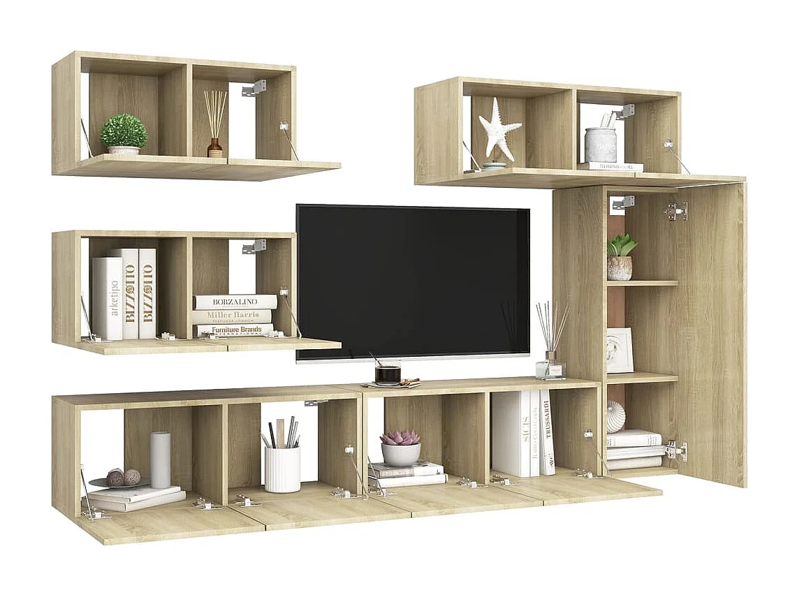 Lois  Ensemble de meuble TV 6 pcs Chêne sonoma Bois d'ingénierie