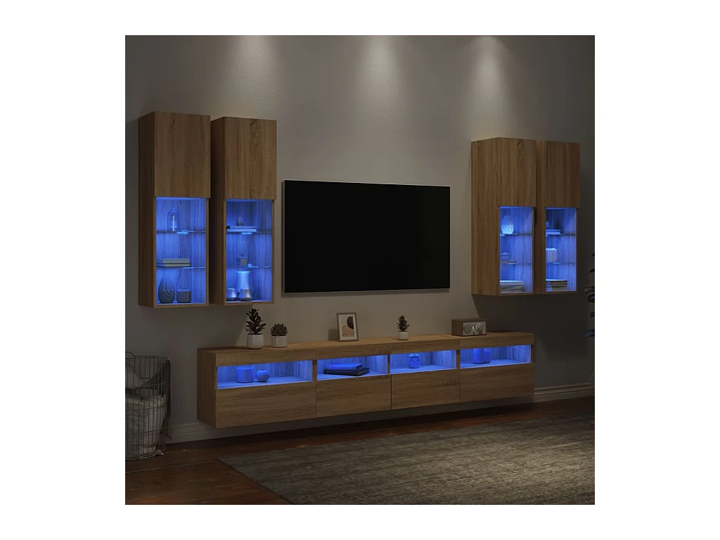 Niklas  Ensemble de meubles TV muraux 7pcs et lumières LED chêne sonoma