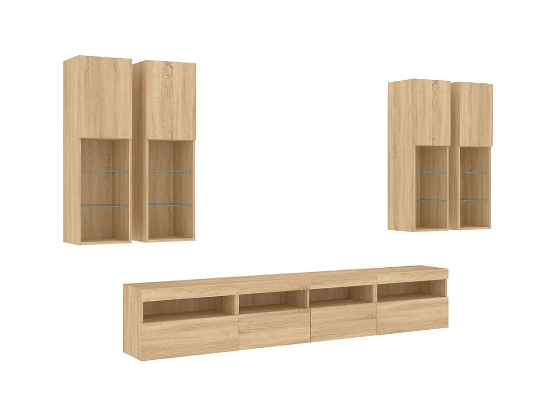 Niklas  Ensemble de meubles TV muraux 7pcs et lumières LED chêne sonoma