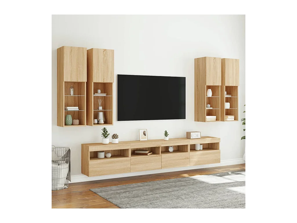 Niklas  Ensemble de meubles TV muraux 7pcs et lumières LED chêne sonoma