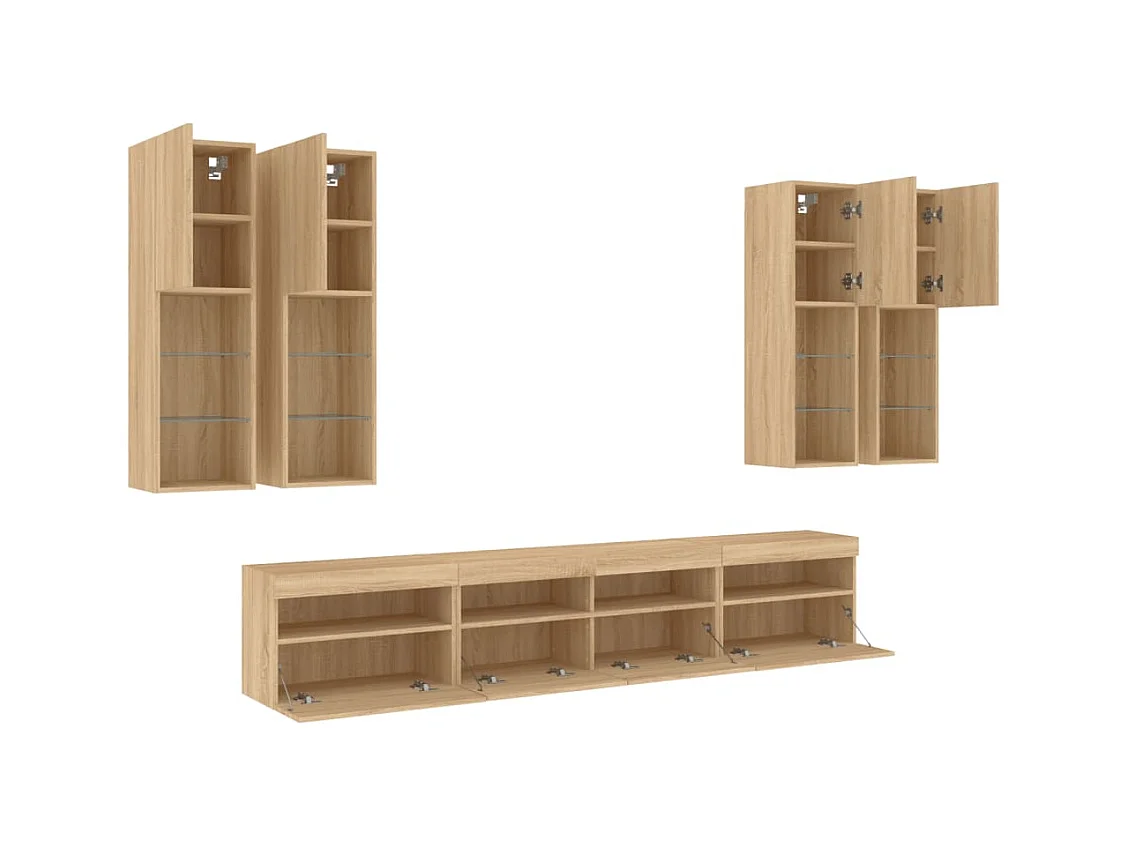 Niklas  Ensemble de meubles TV muraux 7pcs et lumières LED chêne sonoma