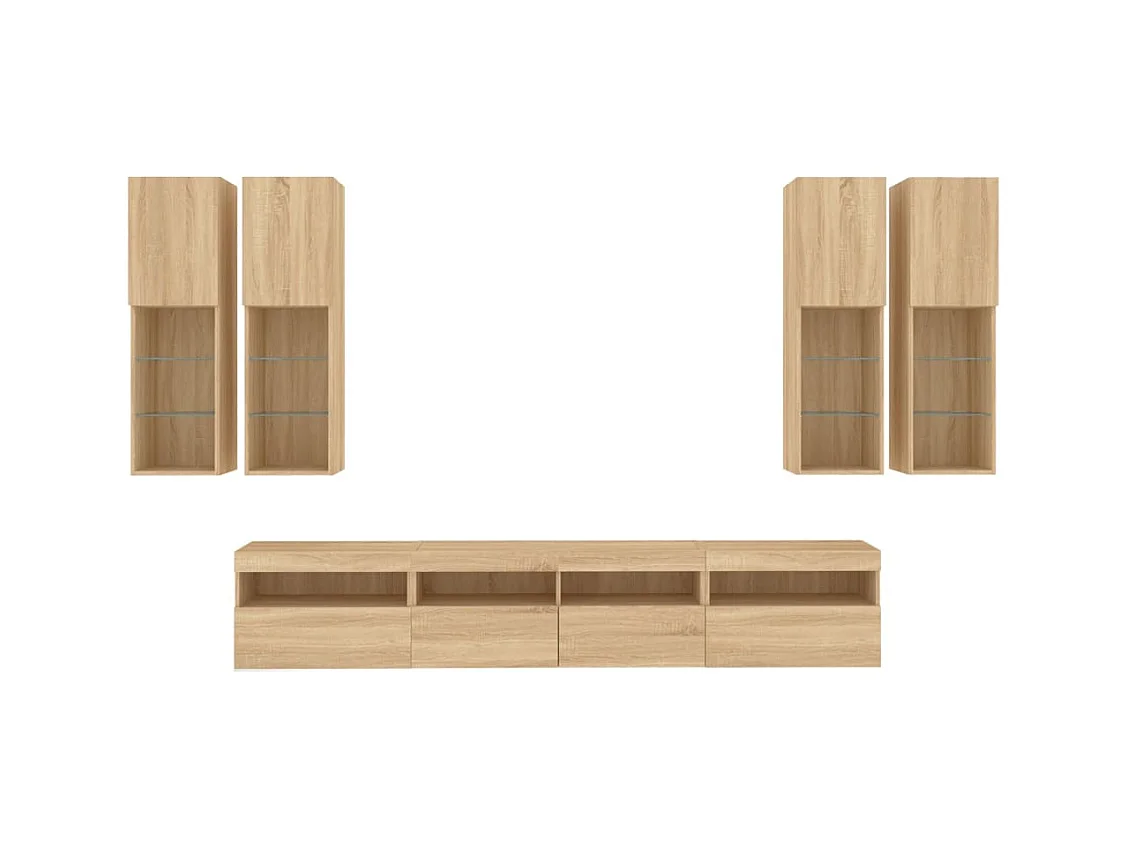 Niklas  Ensemble de meubles TV muraux 7pcs et lumières LED chêne sonoma