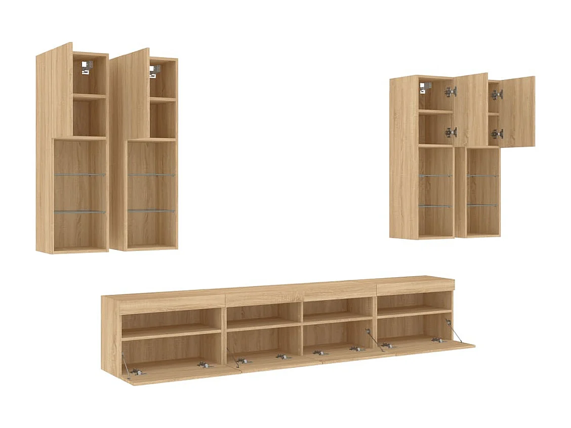 Niklas  7-delige Tv-wandmeubelset met LED-verlichting sonoma eikenkleur
