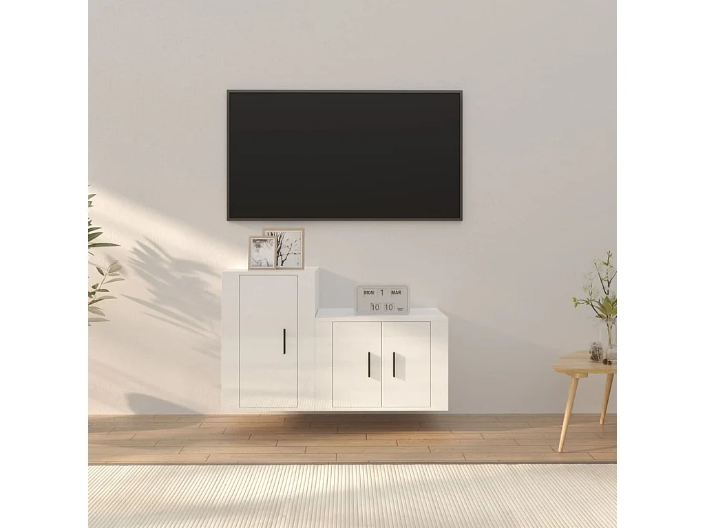 Bartlett  Ensemble de meubles TV 2 pcs blanc brillant bois d'ingénierie